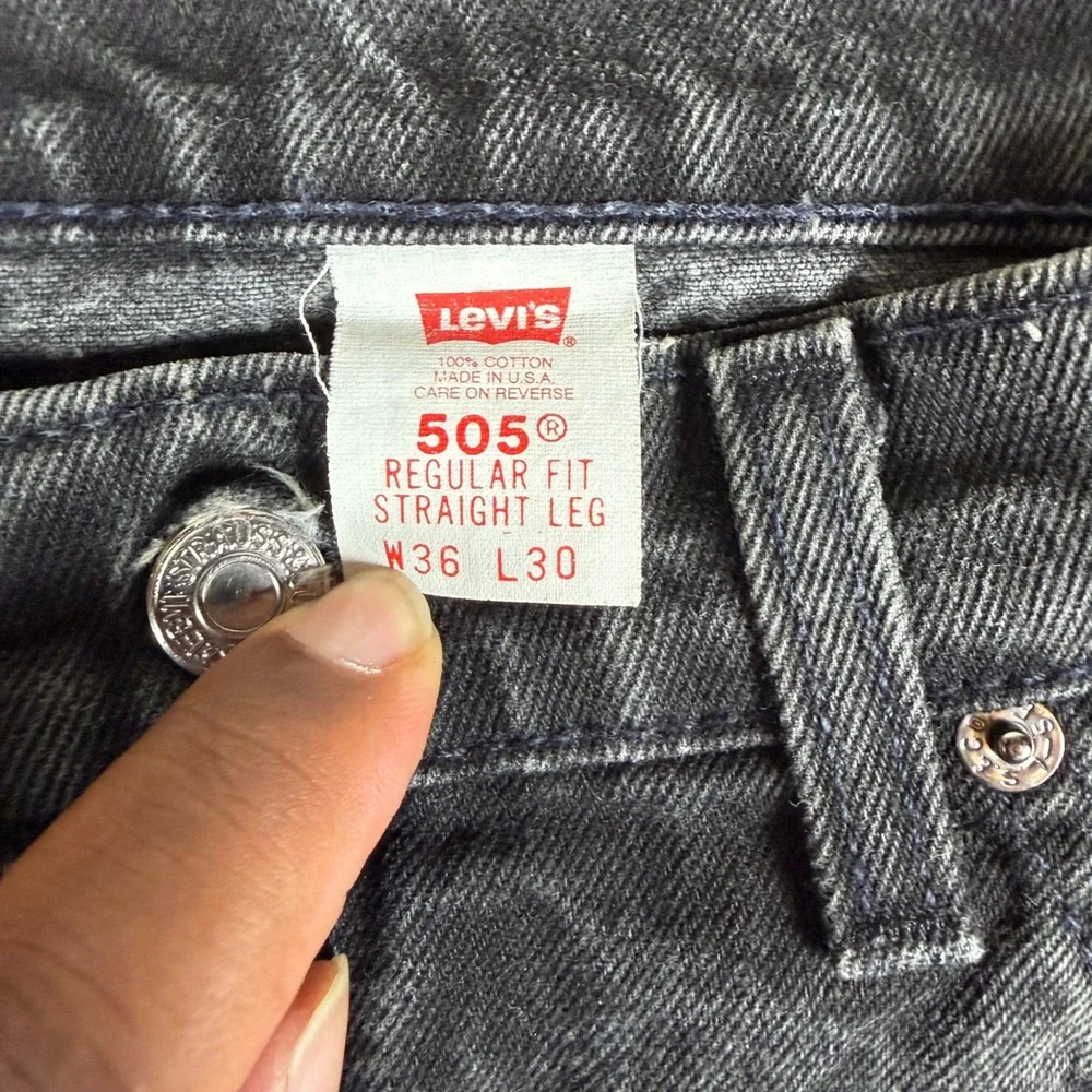 Vintage Levis 505 Orange Tab Mens 36x30 Faded Black Straight Leg Jeans USA Made
